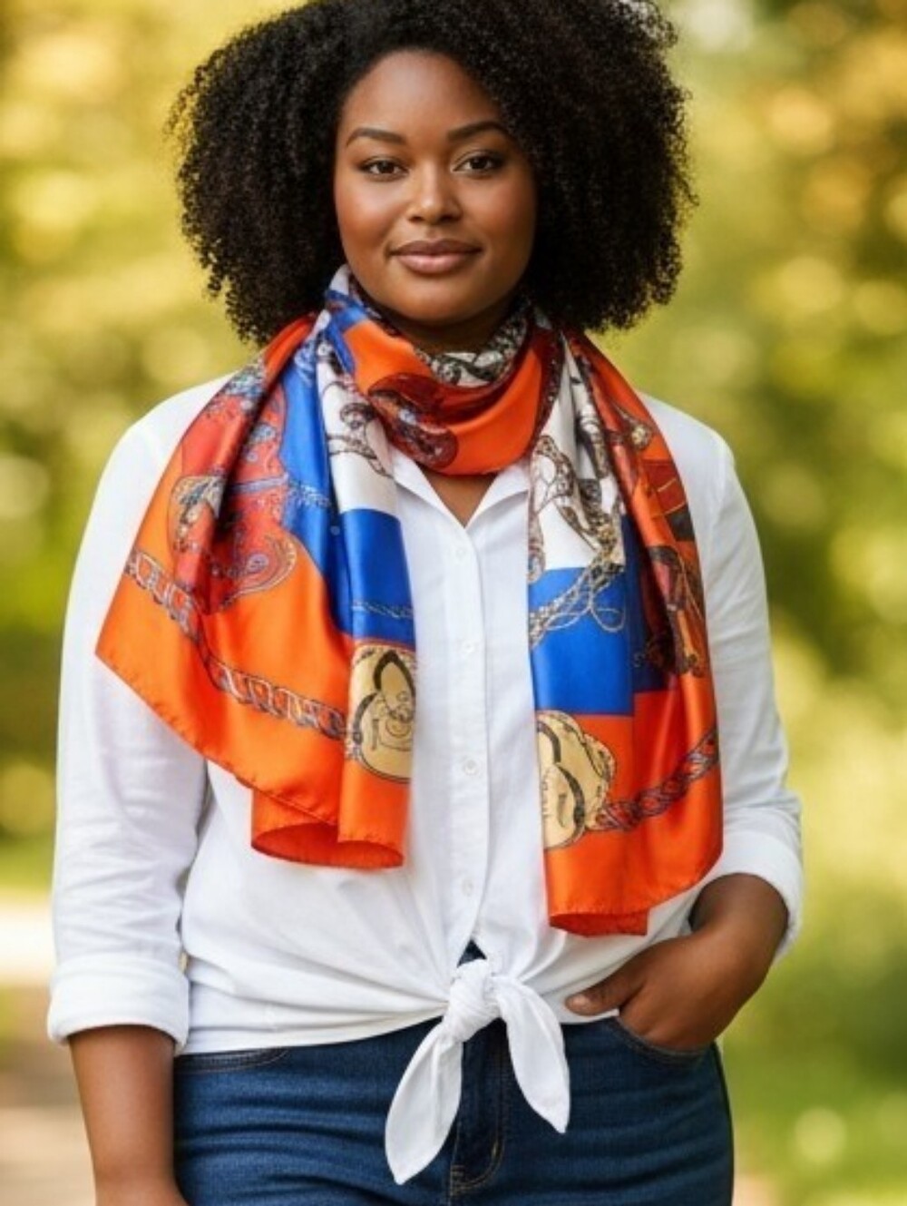 Vibrant Orange & Blue Patterned Women’s Scarf